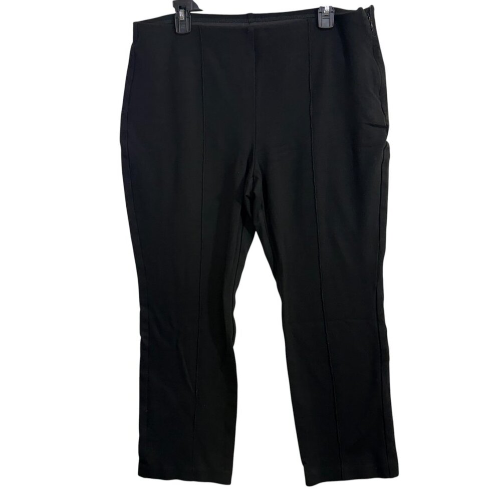 Chico's 14 Stretch Pull On Pants Black Slim Straight Ponte Career Minimalist